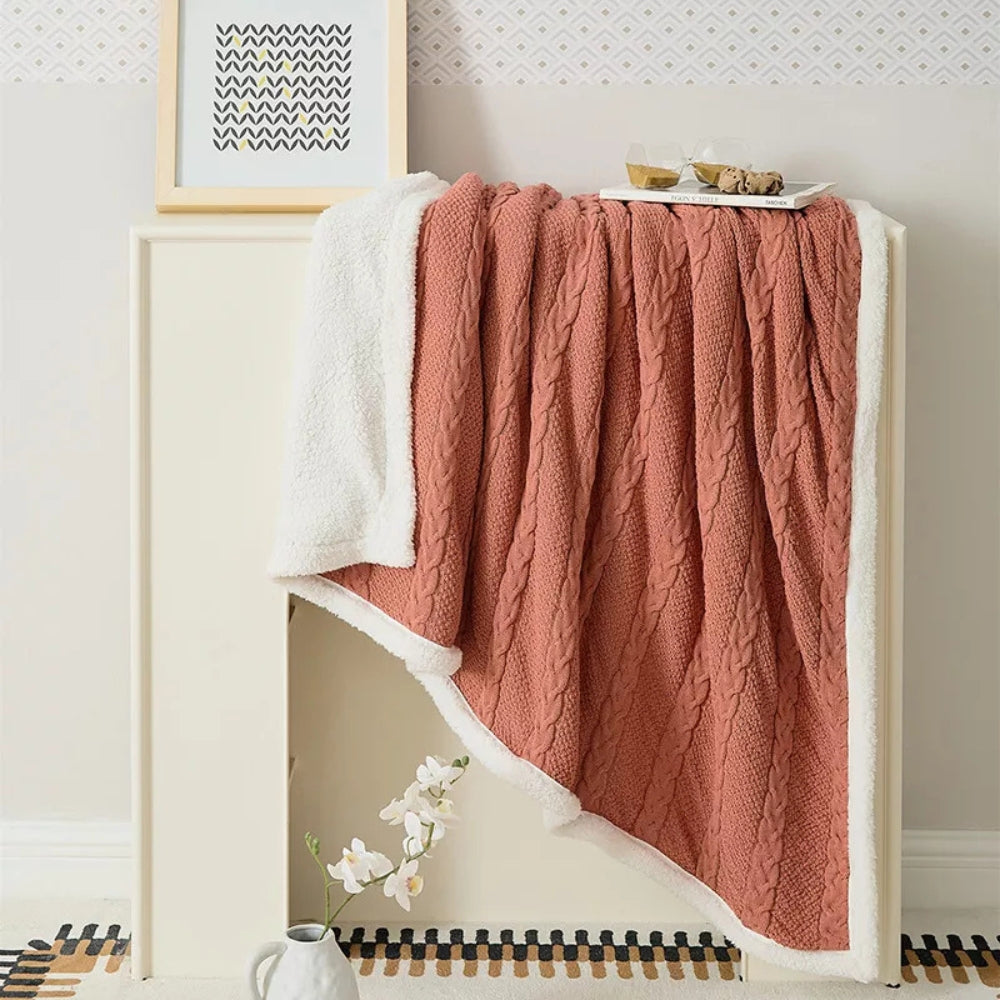 Mellow Sherpa Throw Blanket Soft Knitted Warm Cozy Blanket