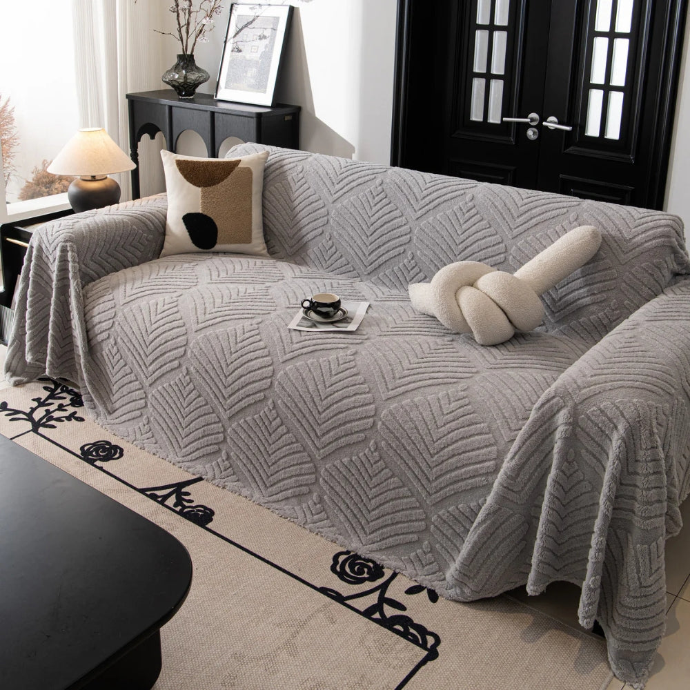 Herringbone Leaf Fleece Sofa Cover | Soft Stylish Protection for Every Home