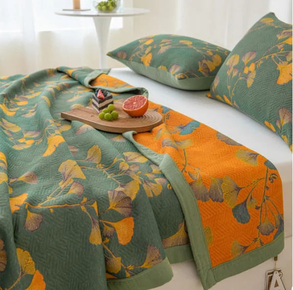 Reversible Ginkgo Cotton Quilt Blanket Soft Lightweight Bedspread