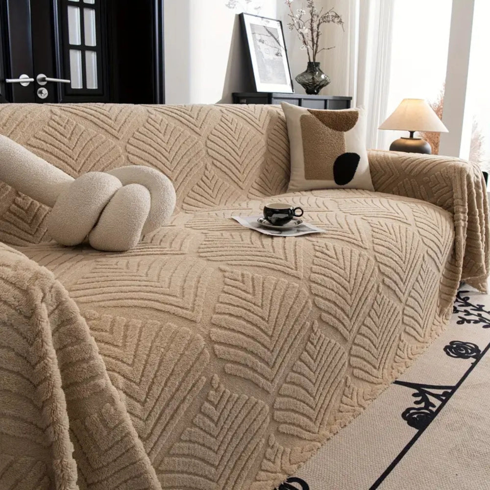 Herringbone Leaf Fleece Sofa Cover | Soft Stylish Protection for Every Home