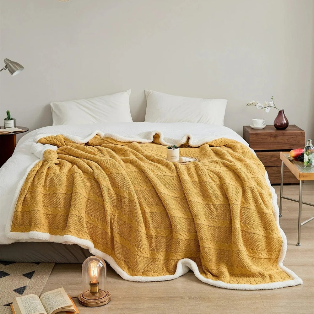 Mellow Sherpa Throw Blanket Soft Knitted Warm Cozy Blanket