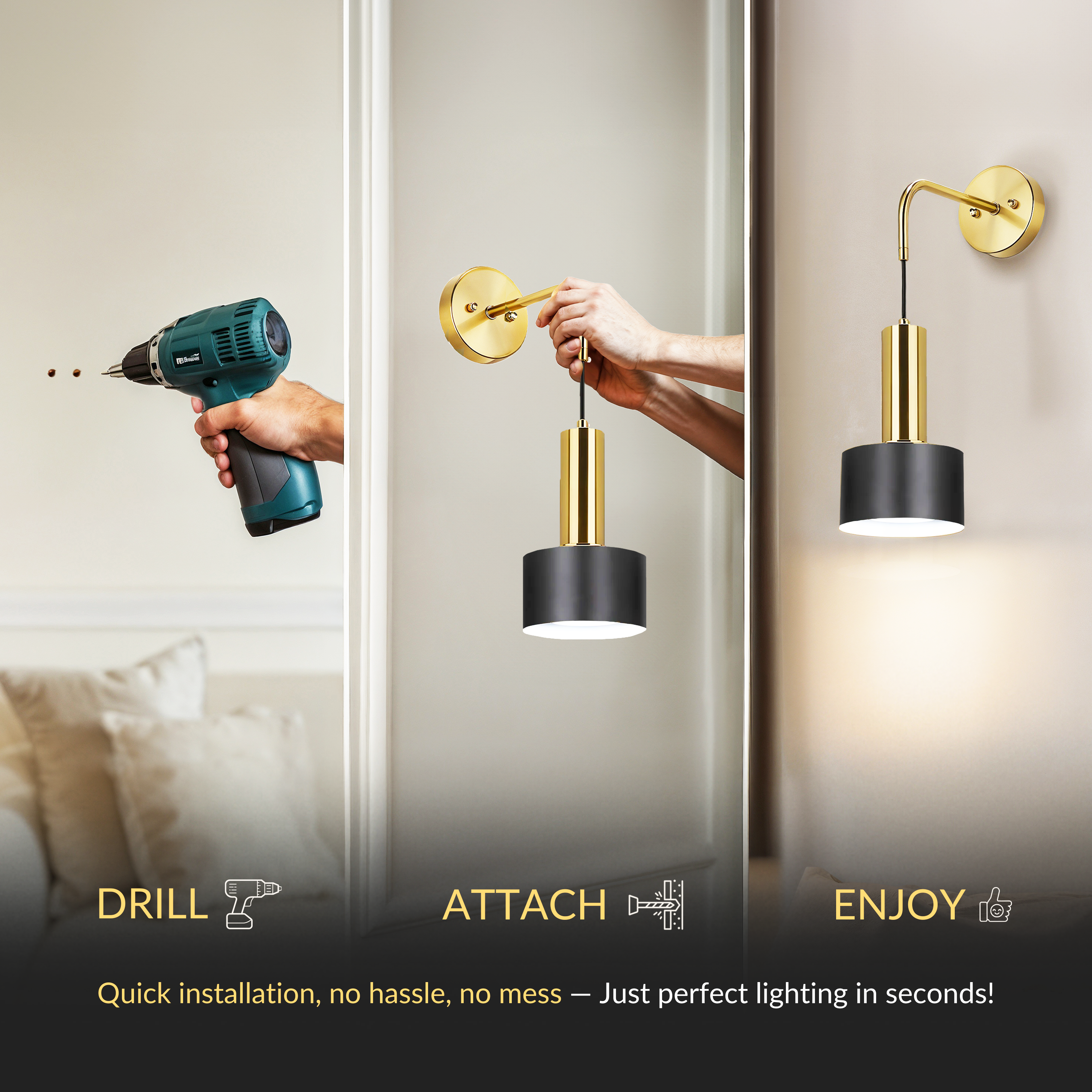 Glowdrop Wireless Wall Sconces | Modern Wall Lamps with Free LED Bulbs (Set of 2)