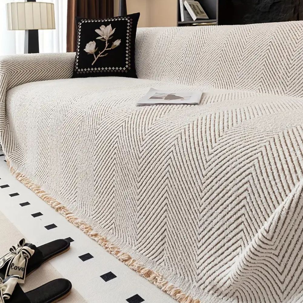 Stripe Herringbone Sofa Cover | Durable Water-Resistant Protection