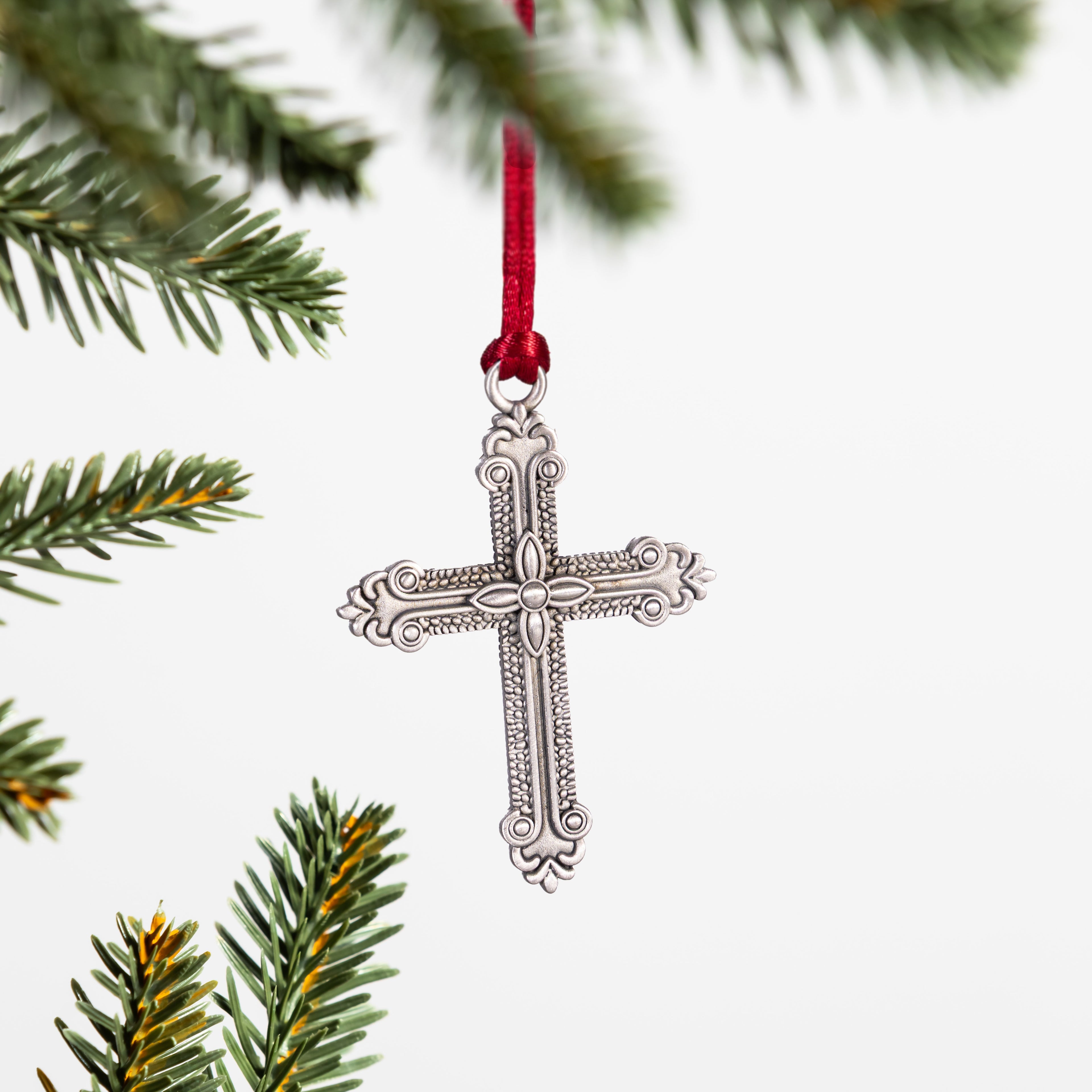 Solid Pewter Cross Ornament | Meaningful Holiday Decor