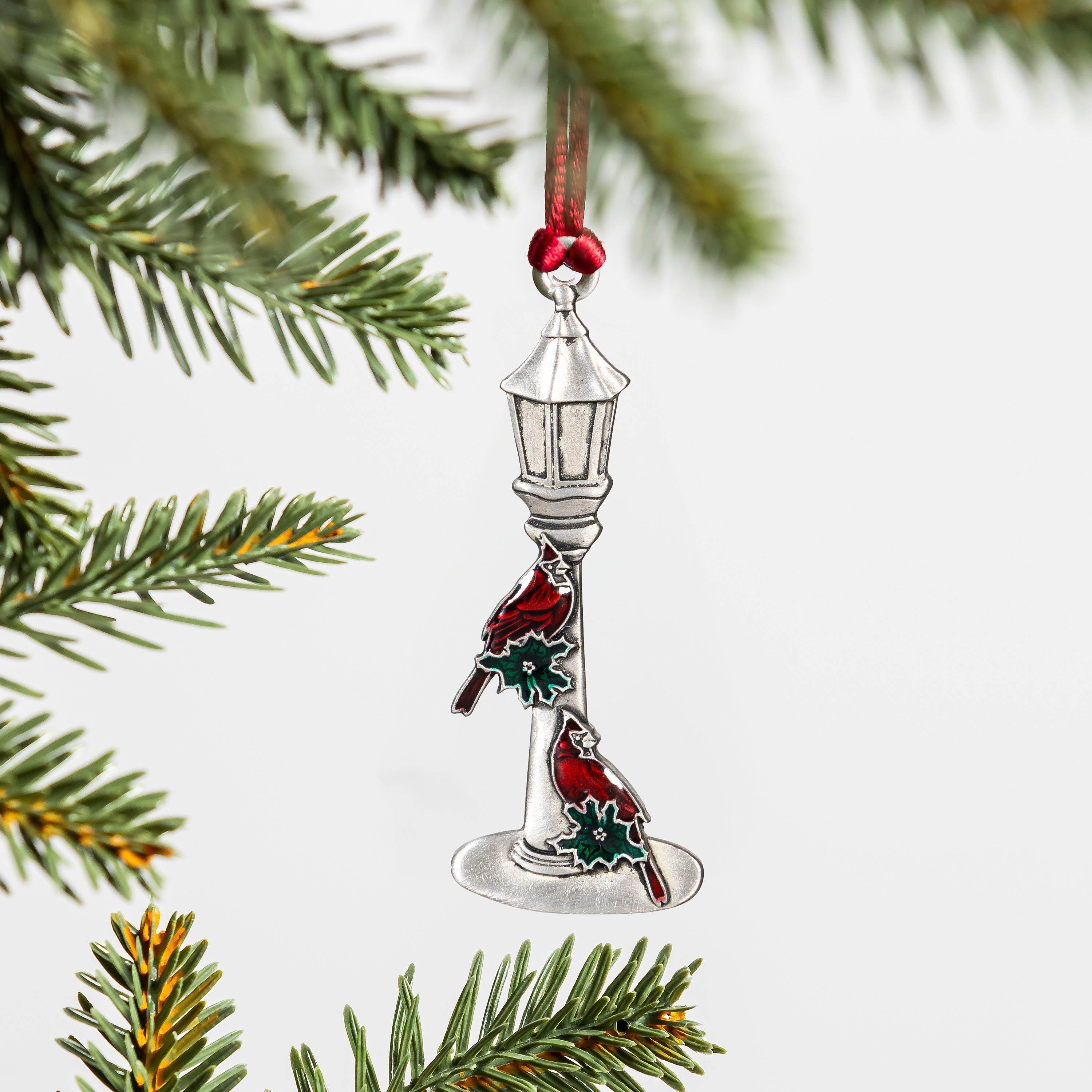 Solid Pewter Lamp Post Ornament | Cardinals Christmas Decor