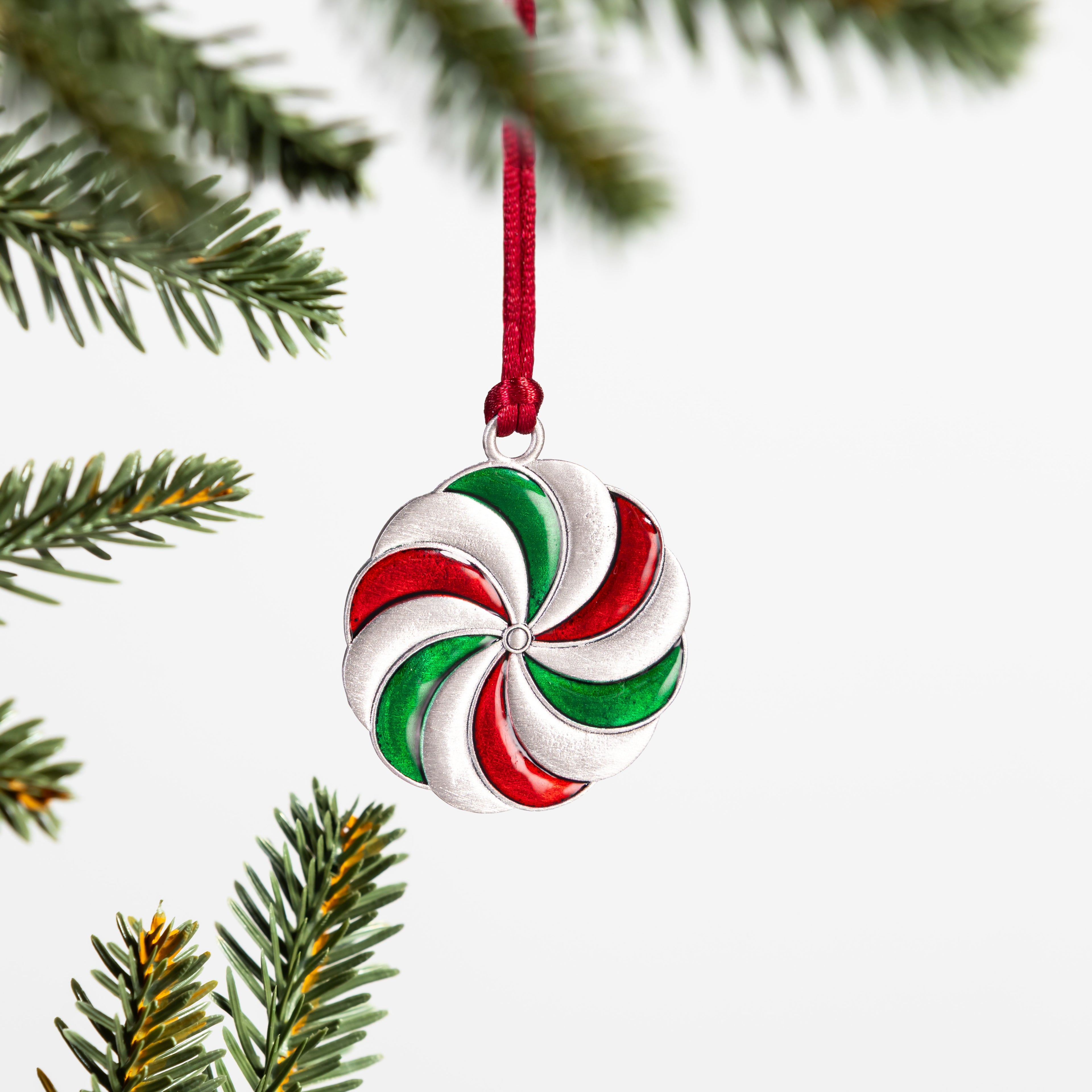 Solid Pewter Peppermint Ornament | Festive Christmas Decor