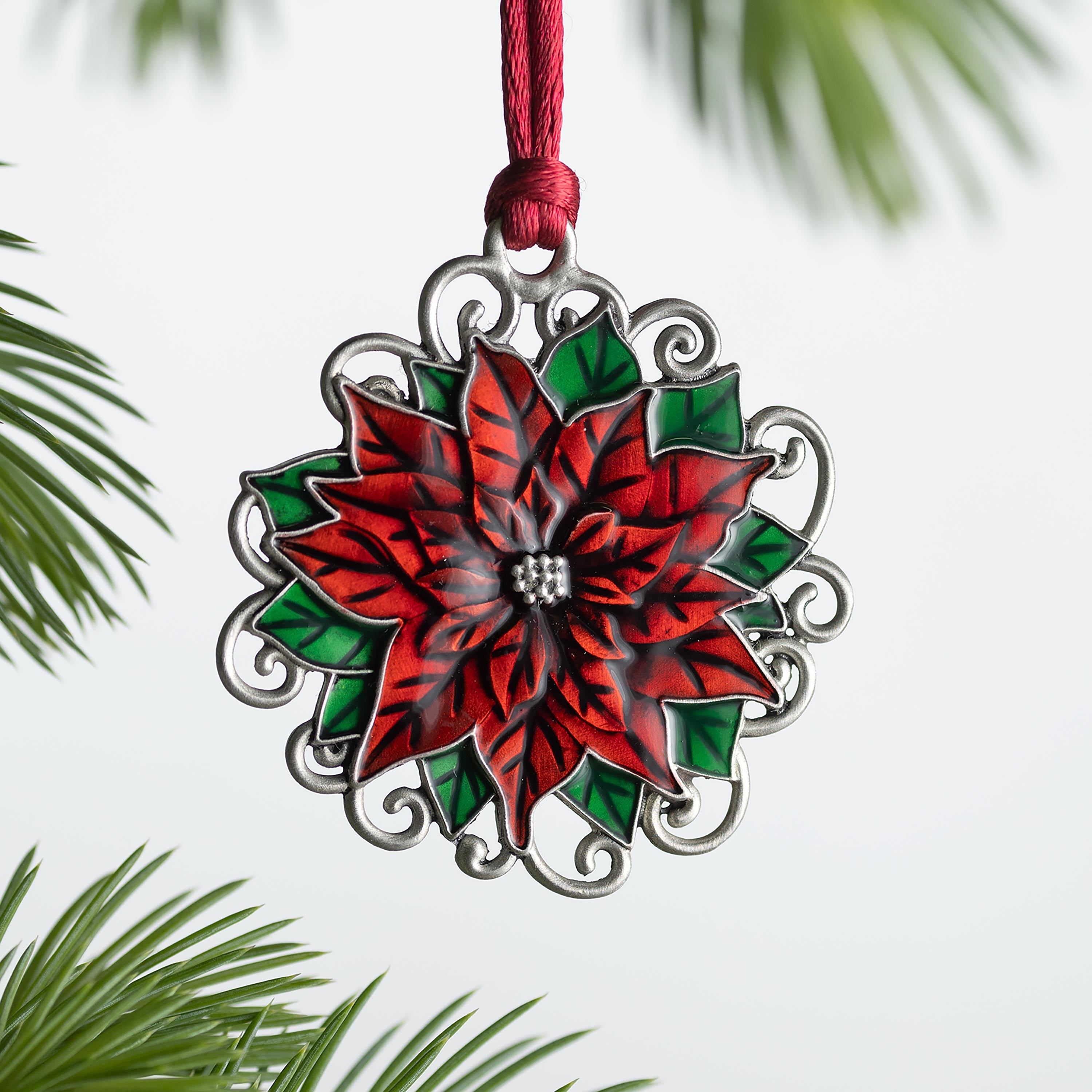 Solid Pewter Poinsettia Ornament | Christmas Tree Decor