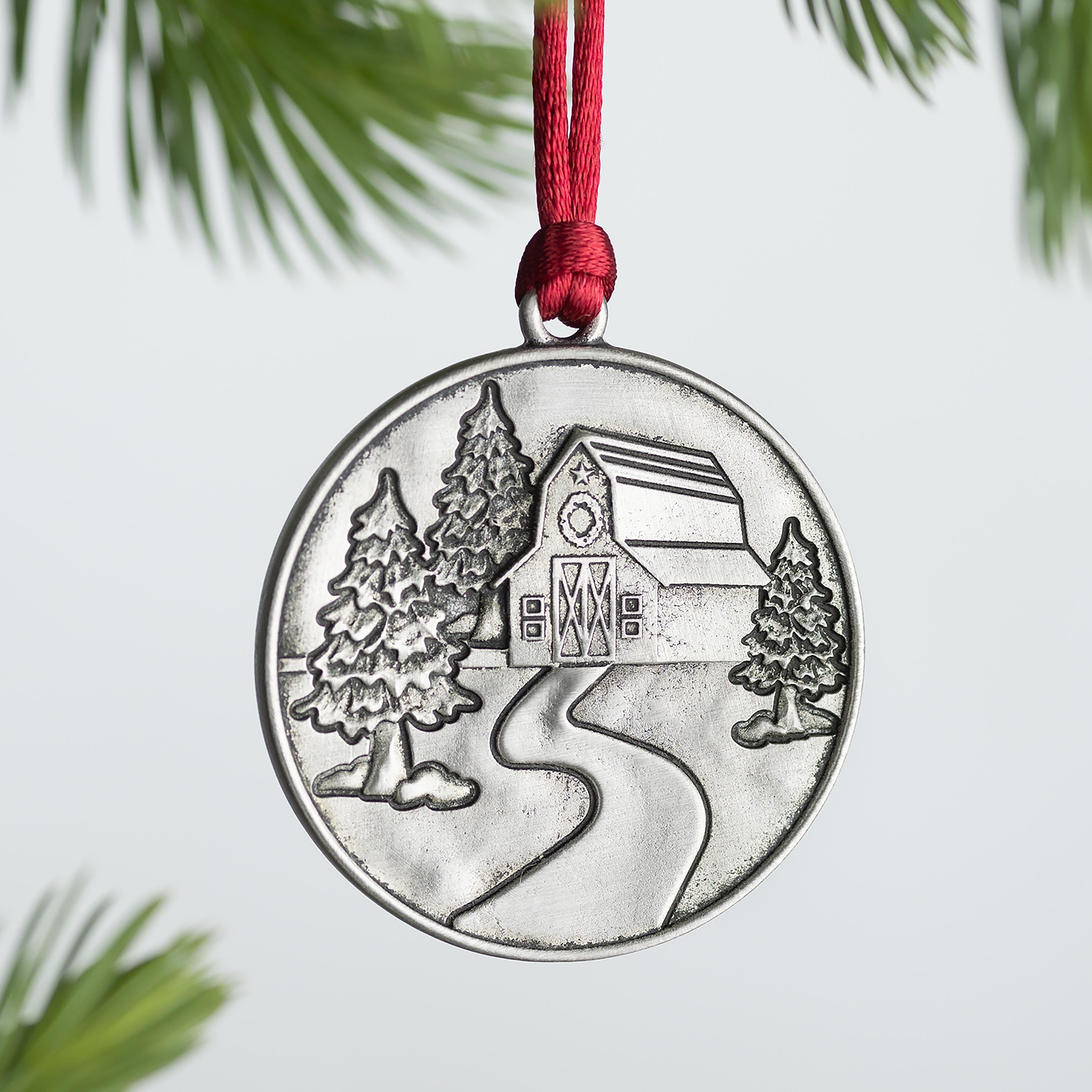 Solid Pewter Barn Ornament | Rustic Christmas Decor