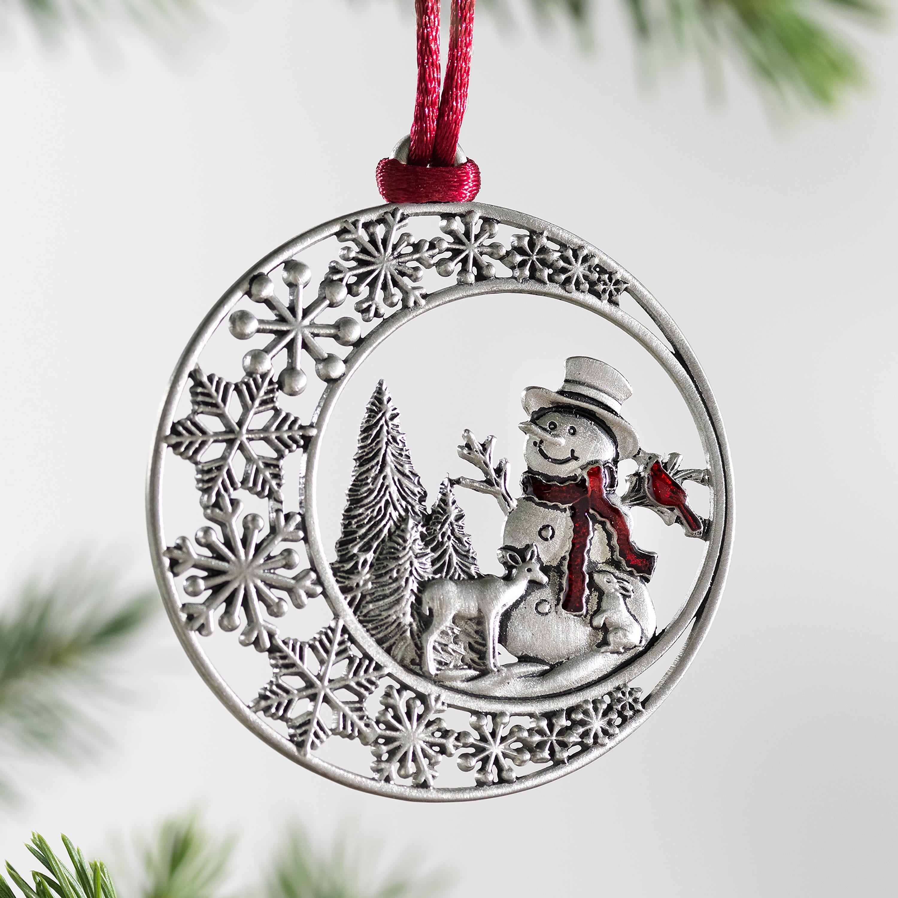 Solid Pewter Snowman Ornament | Classic Christmas Decor