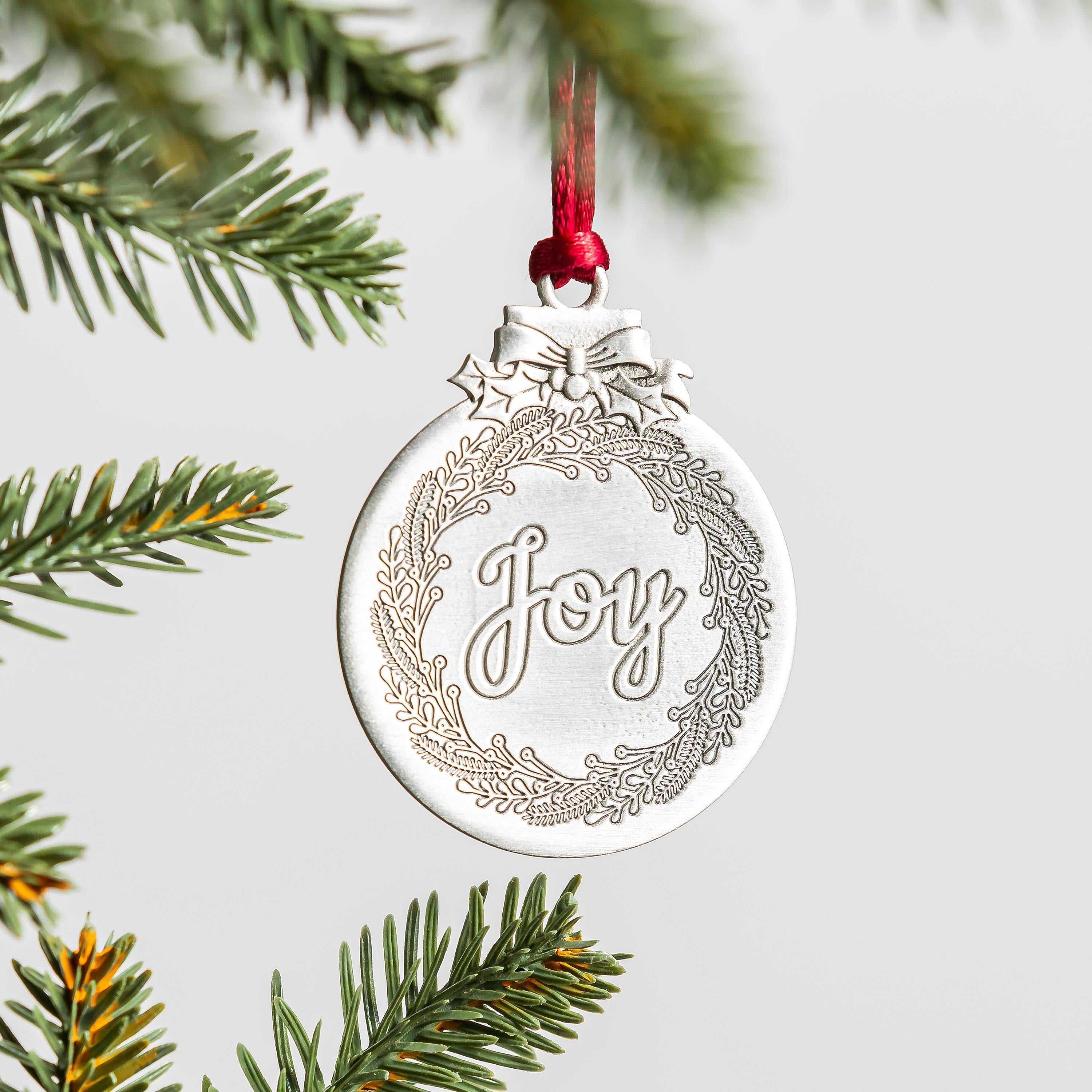 Solid Pewter Joy Ornament | Classic Christmas Tree Decor