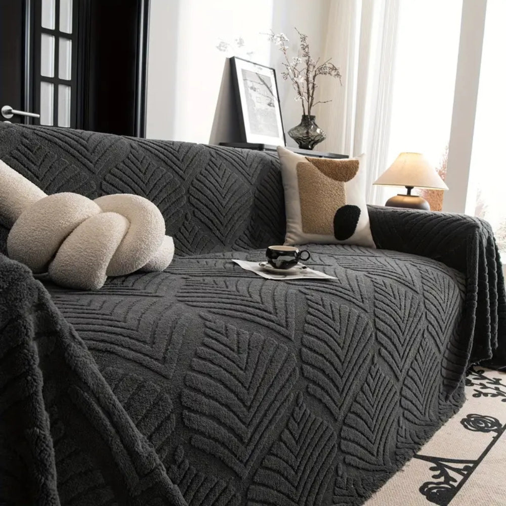 Herringbone Leaf Fleece Sofa Cover | Soft Stylish Protection for Every Home