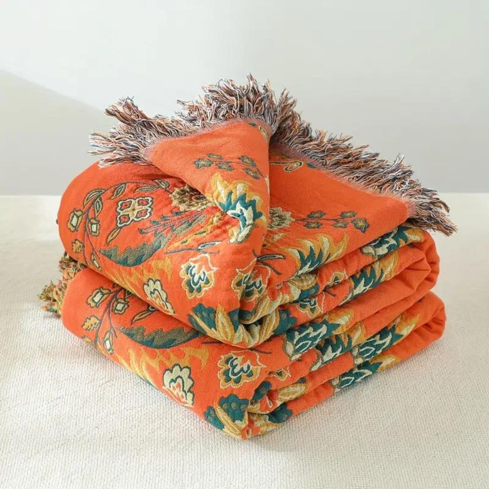 Marigold Reversible Throw Blanket | Vintage Floral Cotton