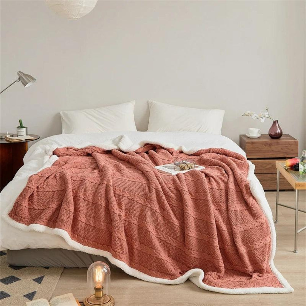Mellow Sherpa Throw Blanket Soft Knitted Warm Cozy Blanket
