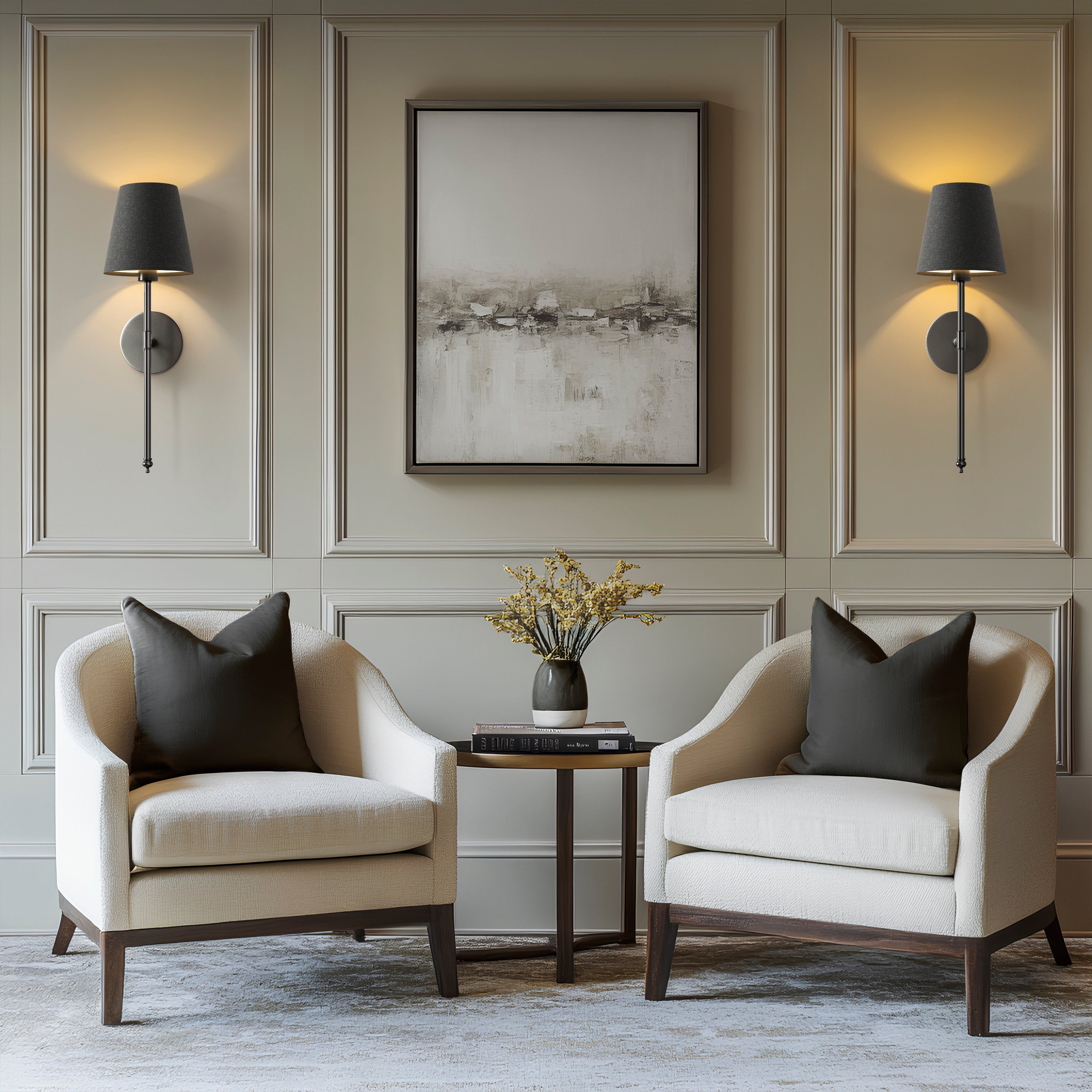 Wireless Dark Wall Sconces | Modern Black Cordless Wall Lamps (2 pcs)