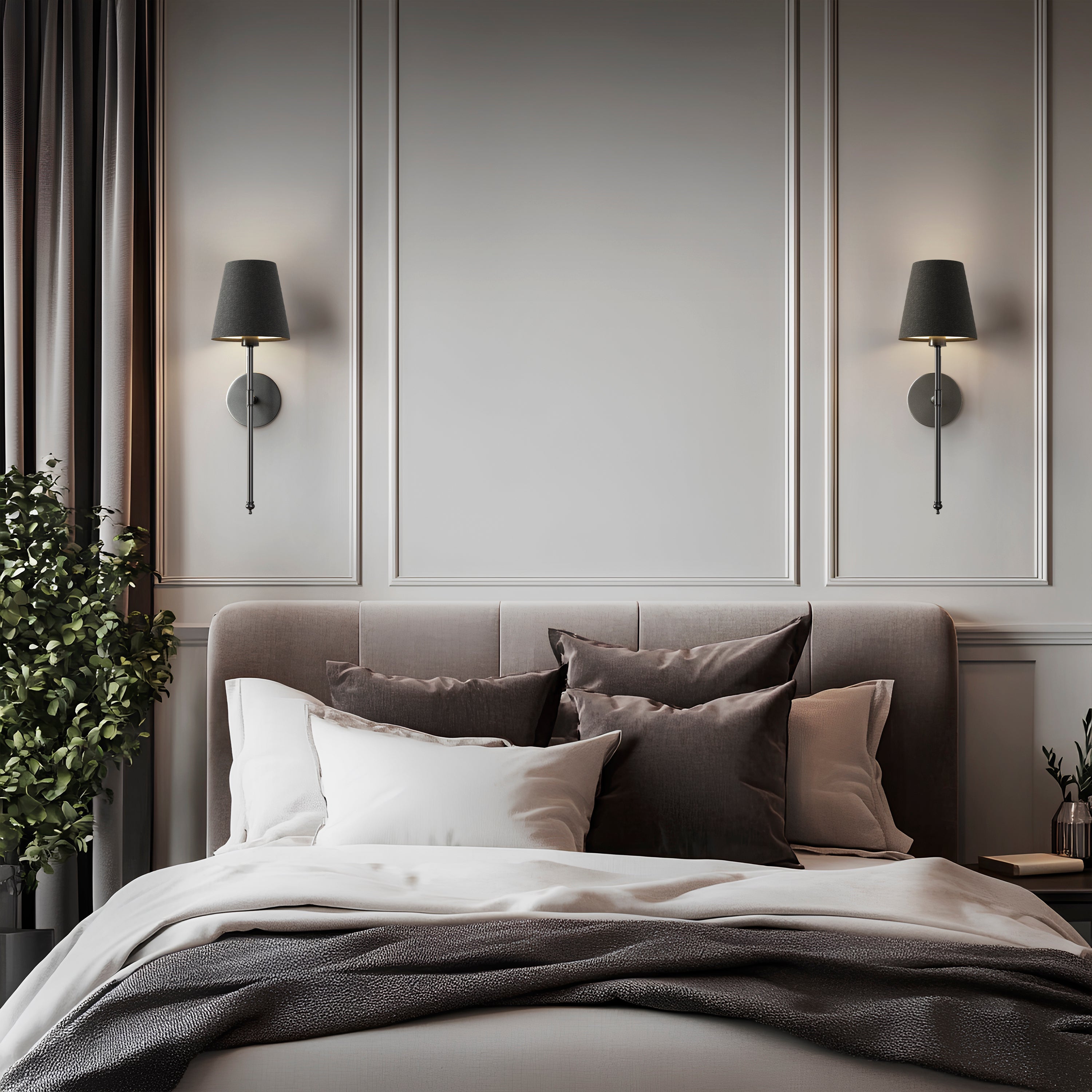 Wireless Dark Wall Sconces | Modern Black Cordless Wall Lamps (2 pcs)