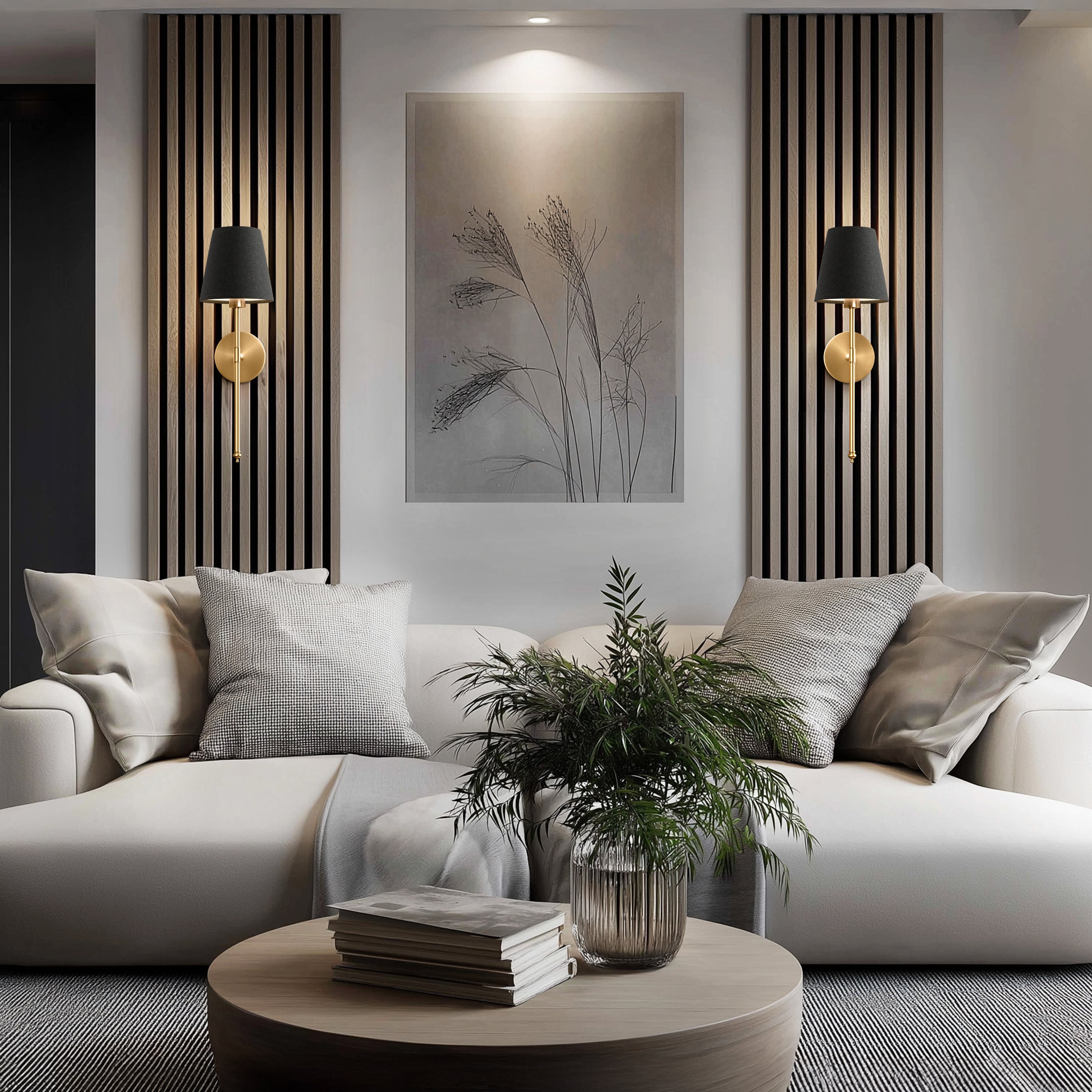 Wireless Dark Wall Sconces | Modern Black Cordless Wall Lamps (2 pcs)