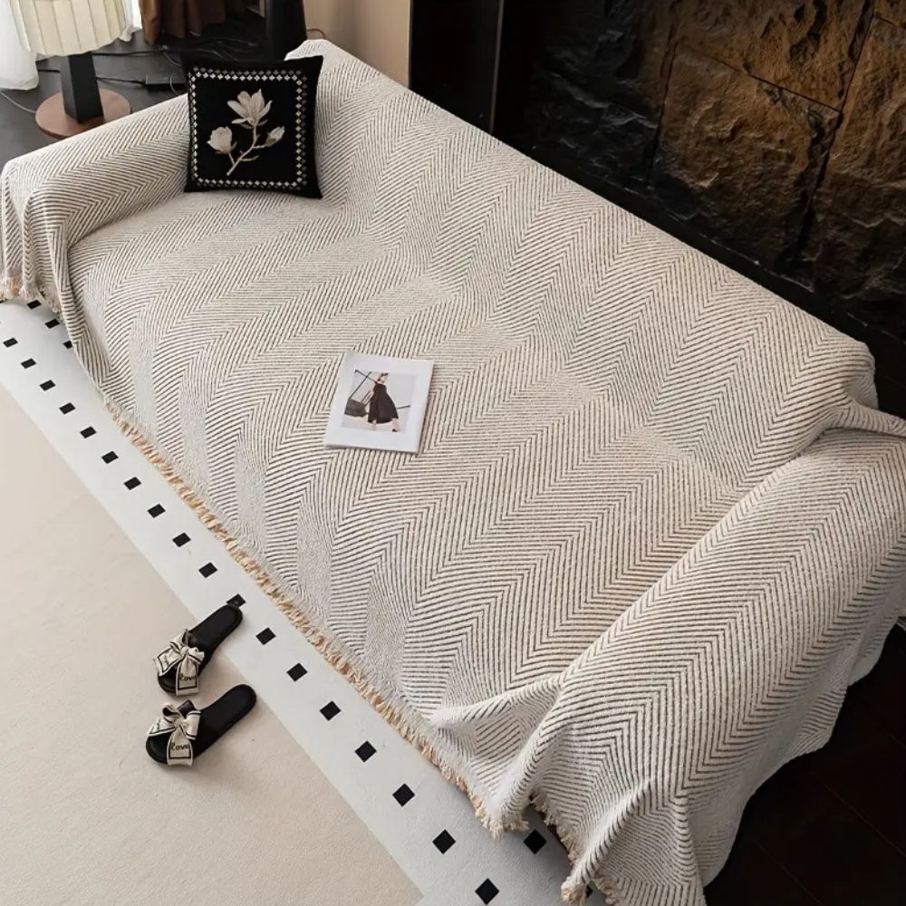 Stripe Herringbone Sofa Cover | Durable Water-Resistant Protection