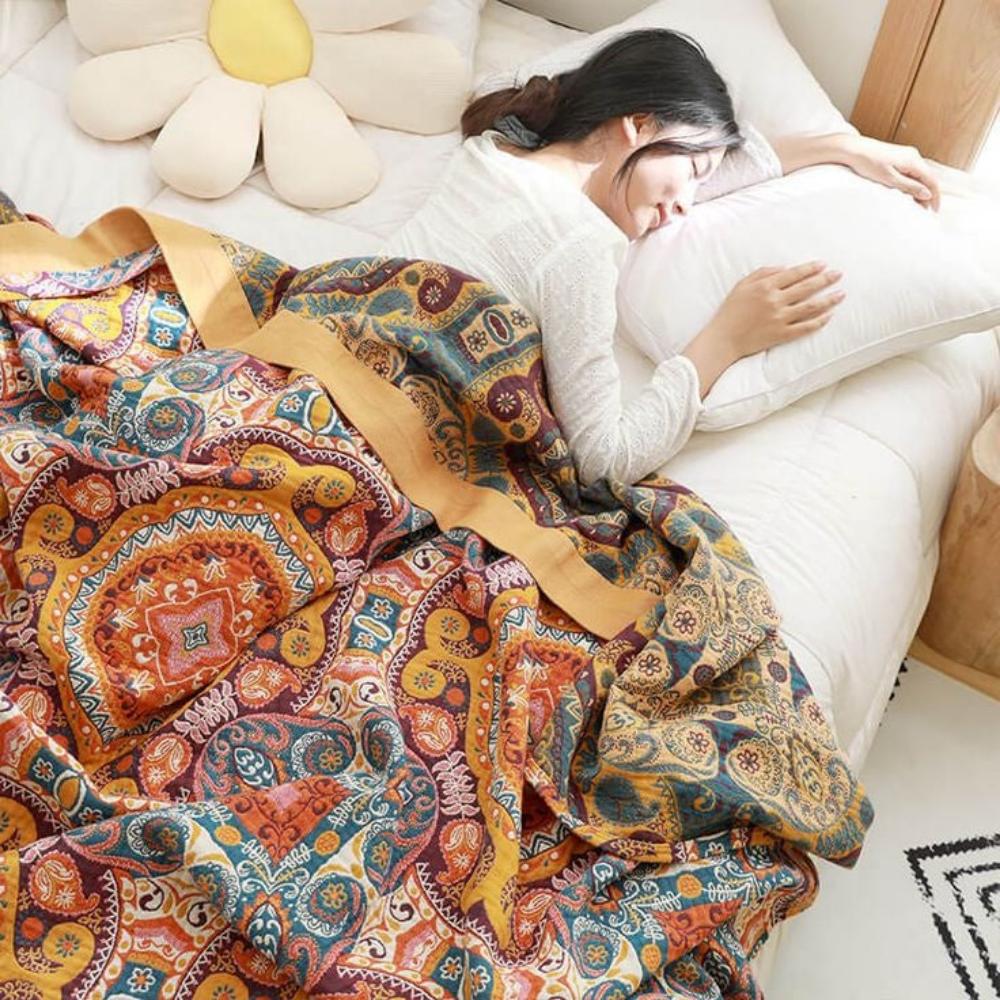 Sunrise Boho Reversible Blanket | Cooling Cotton Quilt