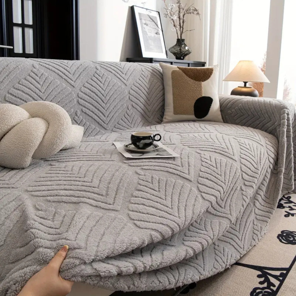 Herringbone Leaf Fleece Sofa Cover | Soft Stylish Protection for Every Home