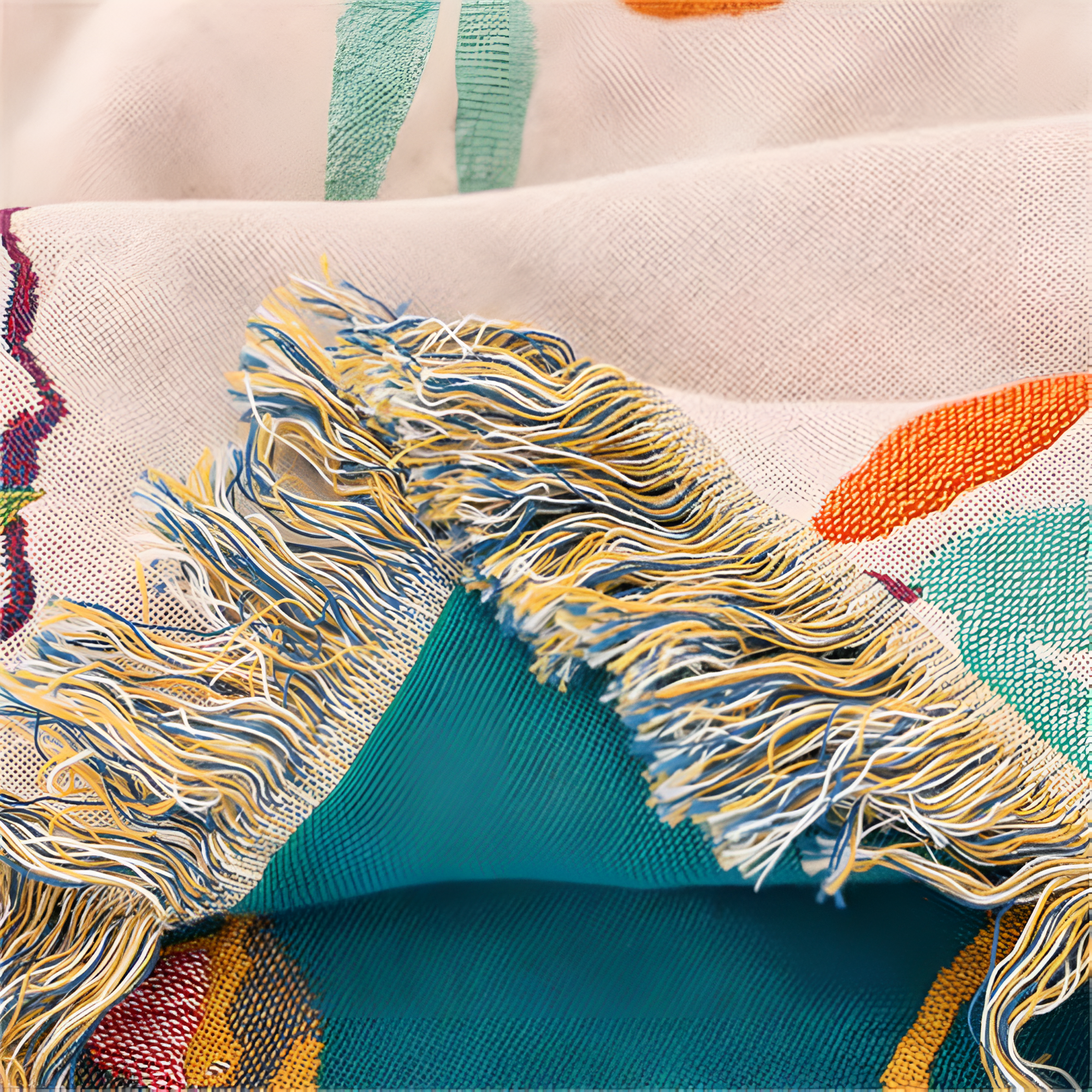 Whimsical Bird Tassel Cotton Blanket | Boho Woven Throw