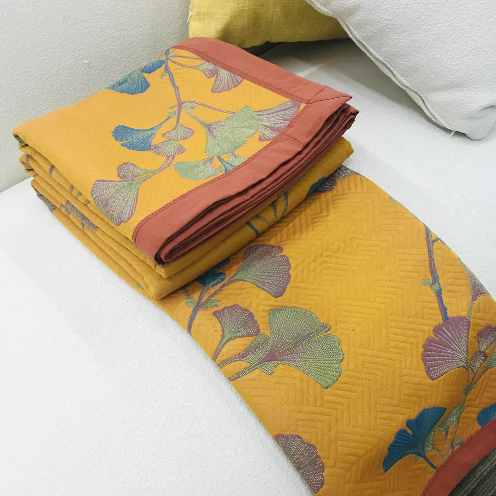 Reversible Ginkgo Cotton Quilt Blanket Soft Lightweight Bedspread