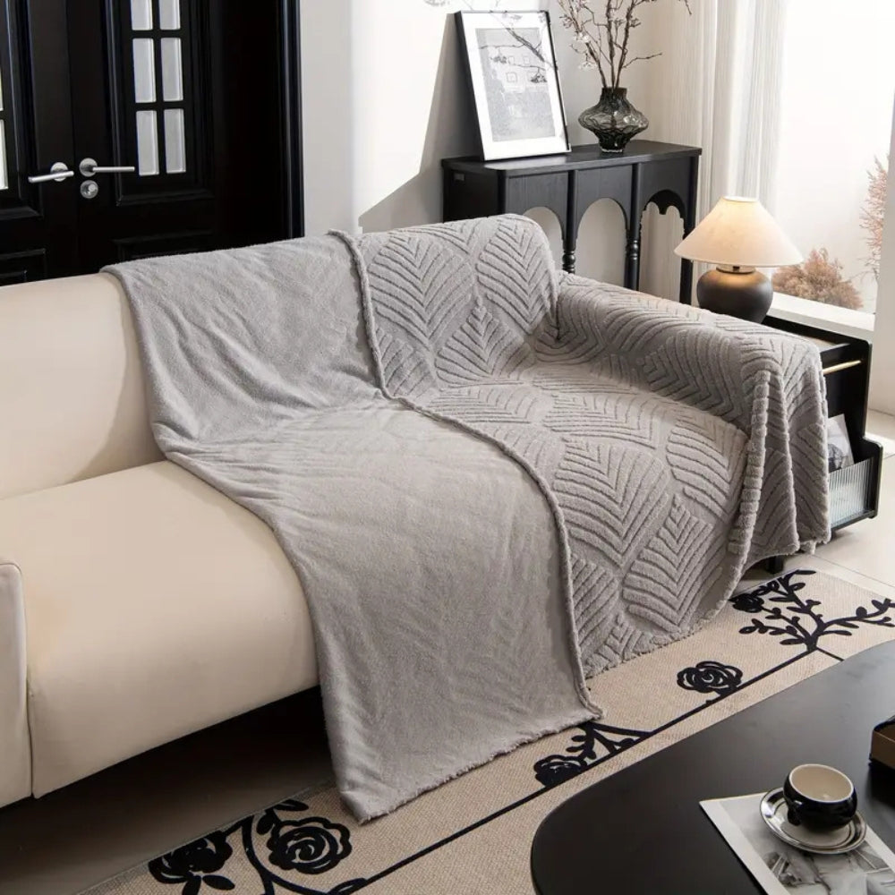 Herringbone Leaf Fleece Sofa Cover | Soft Stylish Protection for Every Home