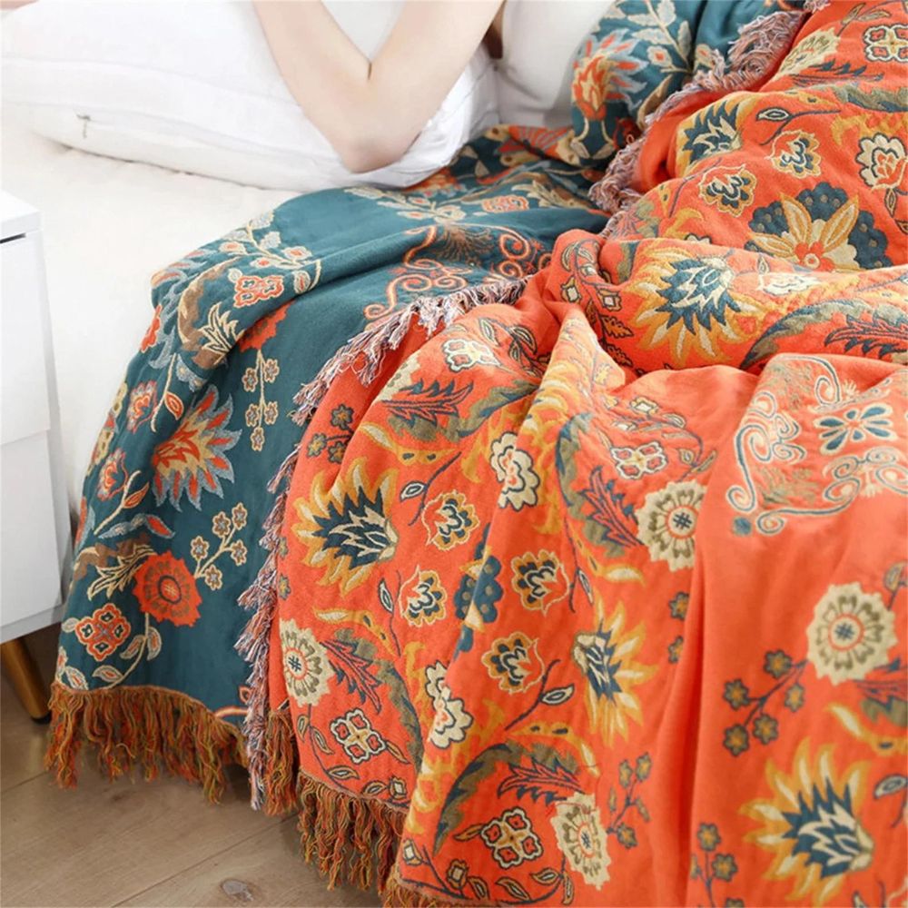 Marigold Reversible Throw Blanket | Vintage Floral Cotton