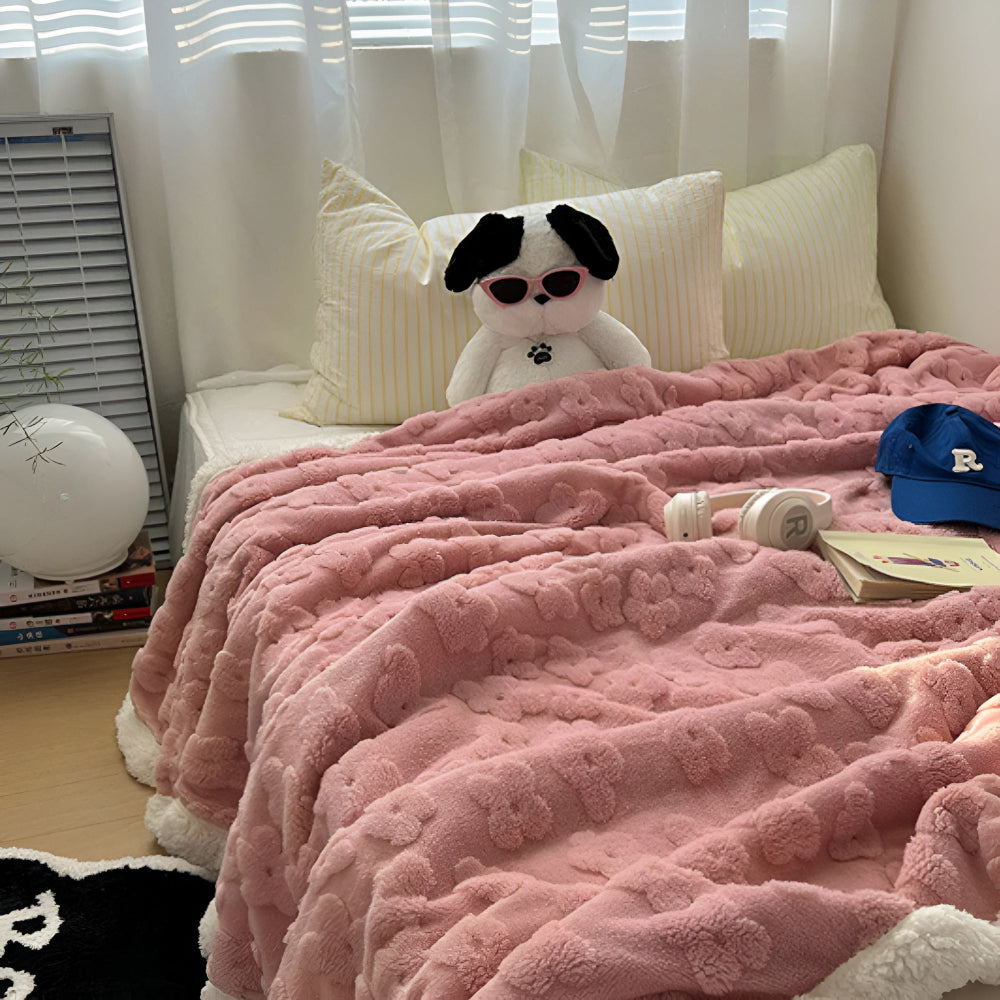 Cloud Flower Snuggle Sherpa Throw Blanket Soft Cozy Warm Blanket