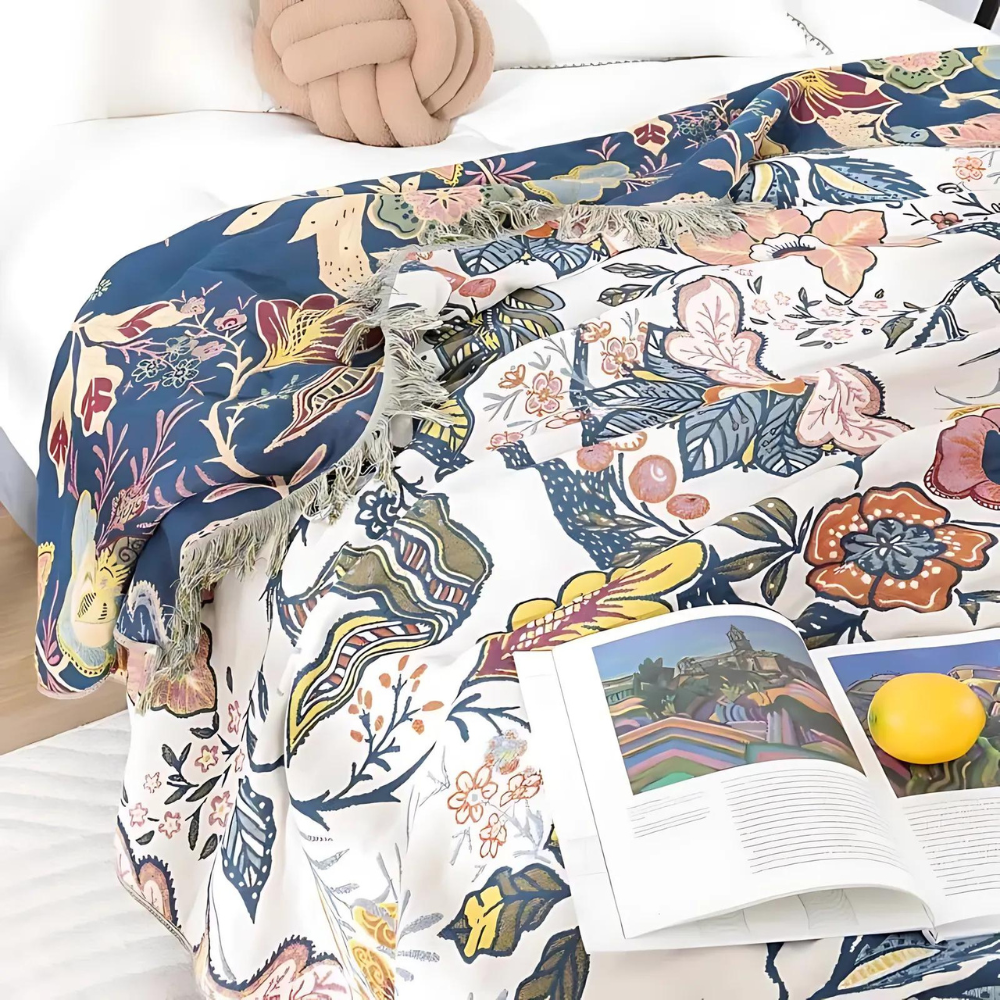 Rustic Artistic Flora Blanket | 100% Cotton Floral Throw