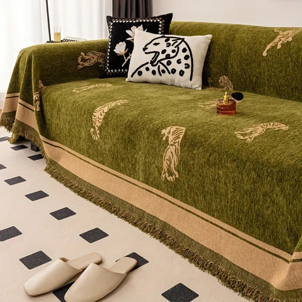 Safari Tiger Chenille Sofa Cover | Reversible Wild Style and Comfort
