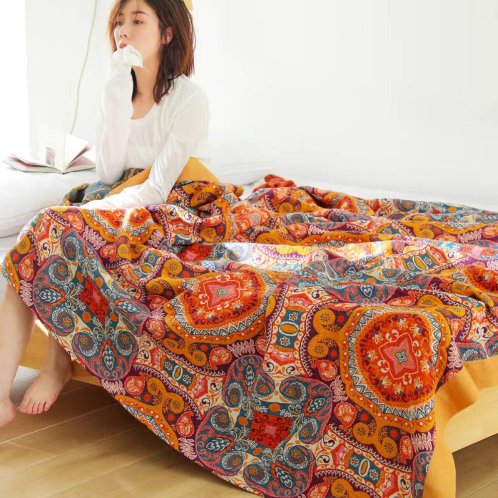 Sunrise Boho Reversible Blanket | Cooling Cotton Quilt