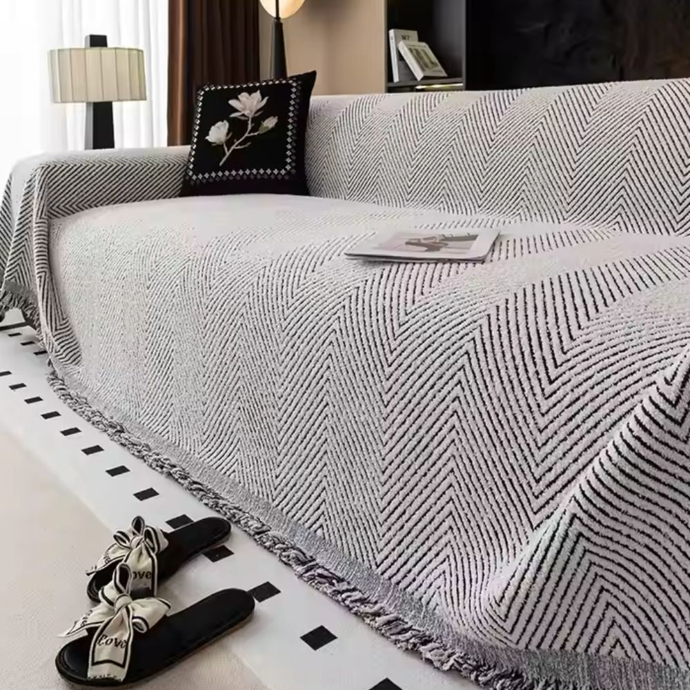 Stripe Herringbone Sofa Cover | Durable Water-Resistant Protection