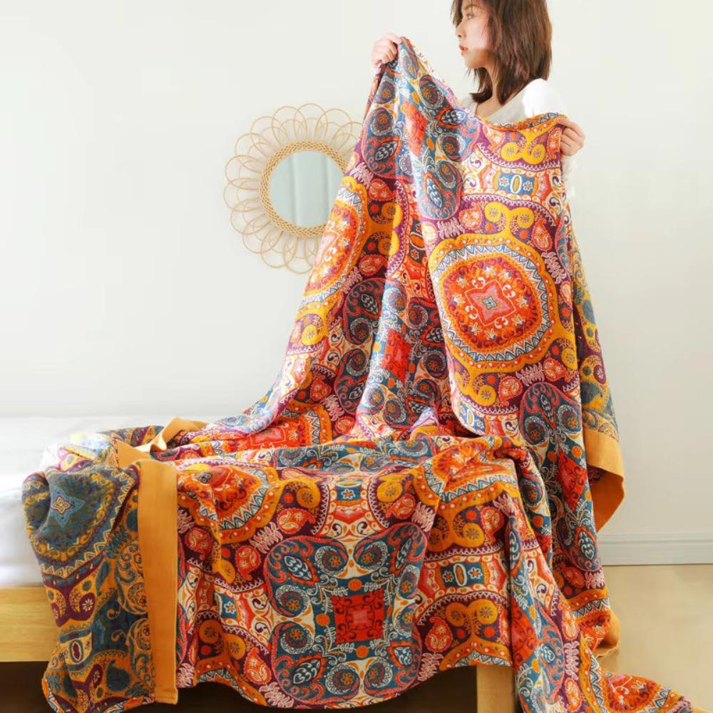 Sunrise Boho Reversible Blanket | Cooling Cotton Quilt