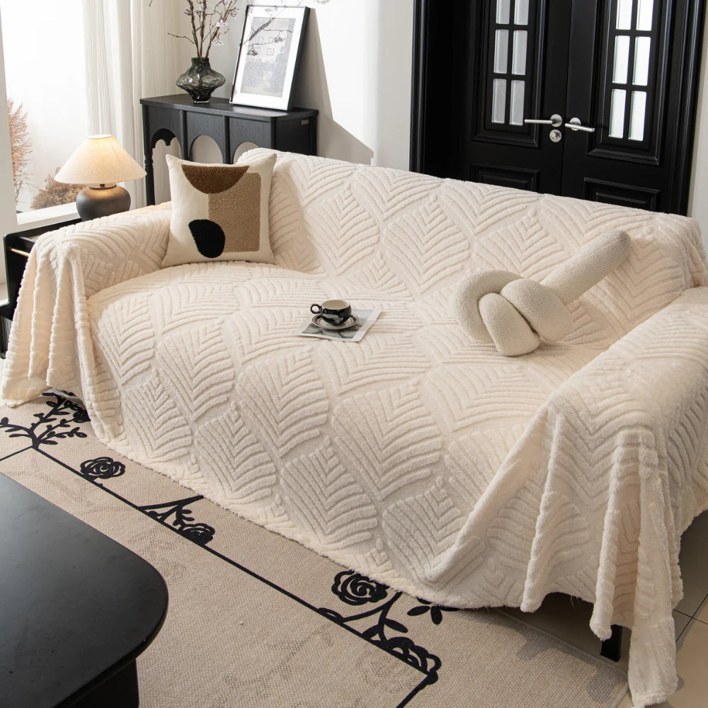 Herringbone Leaf Fleece Sofa Cover | Soft Stylish Protection for Every Home