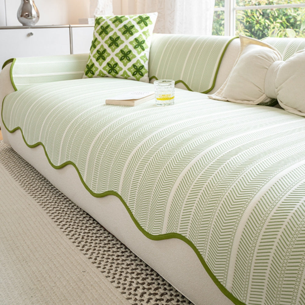 Aurivelle Herringbone Sofa Cover | Scalloped Edge Luxury Protection