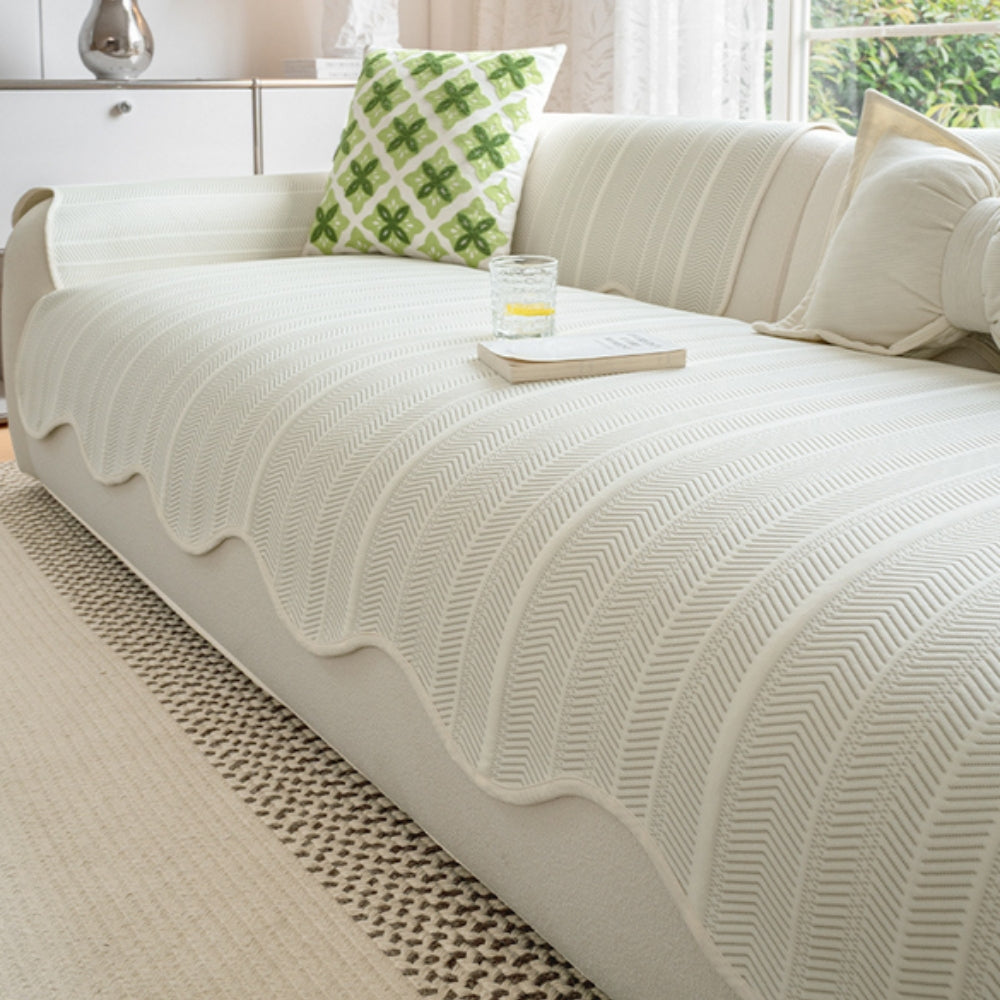 Aurivelle Herringbone Sofa Cover | Scalloped Edge Luxury Protection