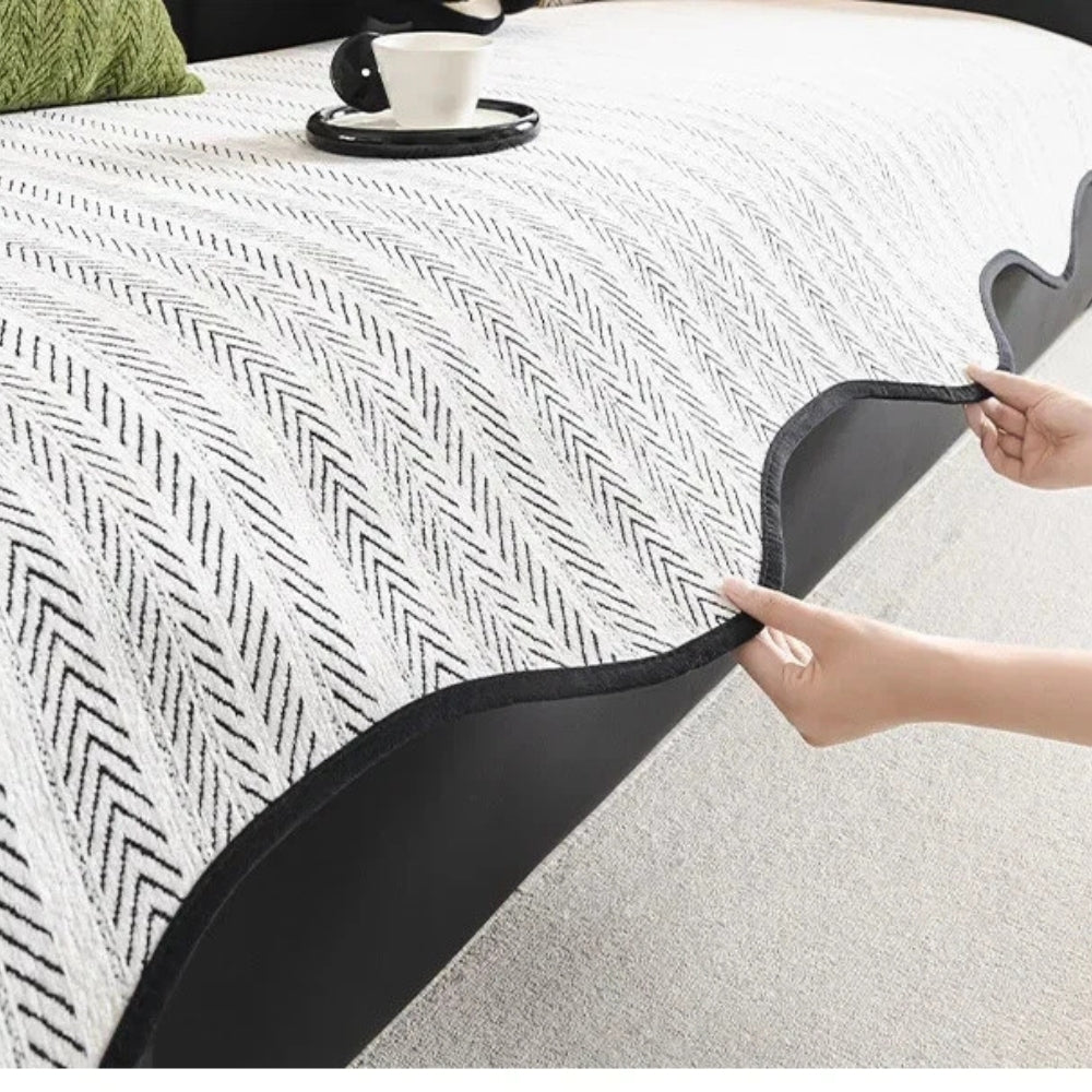 Aurivelle Herringbone Sofa Cover | Scalloped Edge Luxury Protection