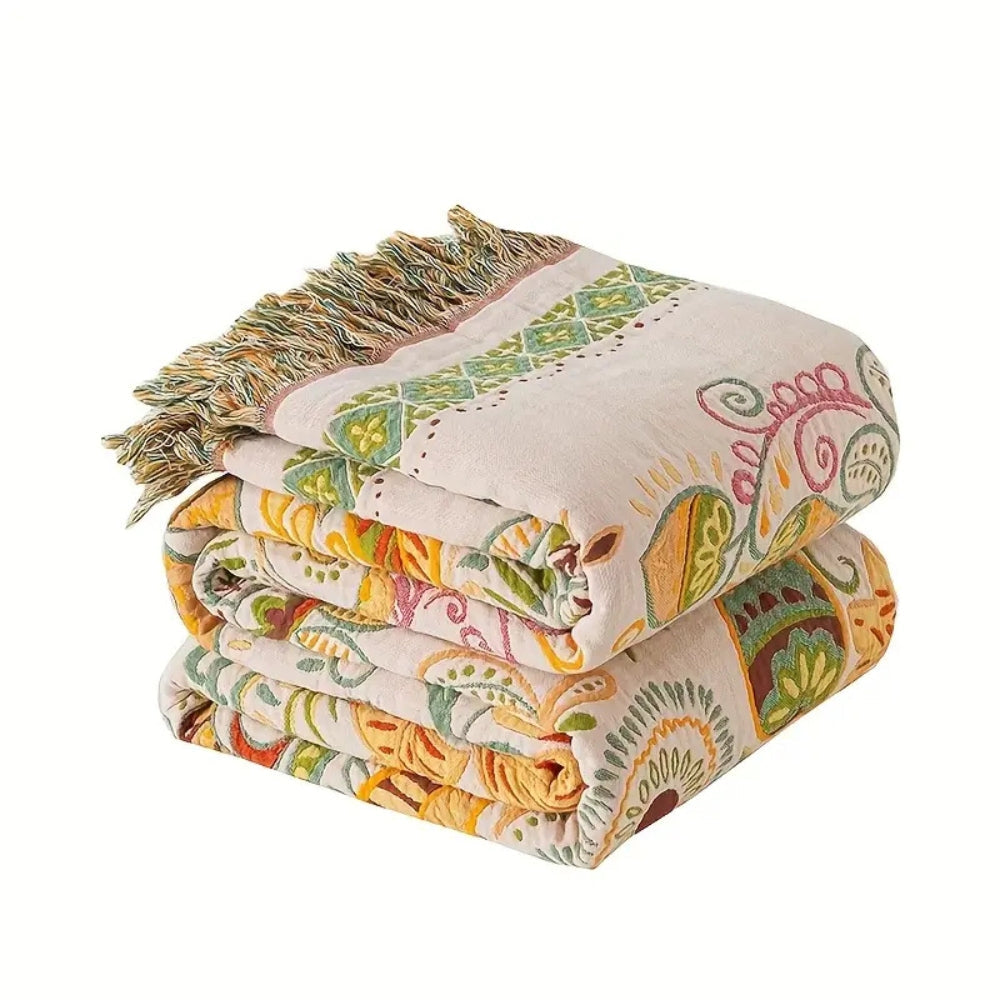 Autumn Leaf Boho Reversible Blanket | Soft Cotton Throw