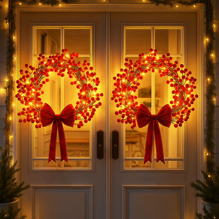 Blissful Berry Wreath | Glowing Red Berry Christmas Wreath