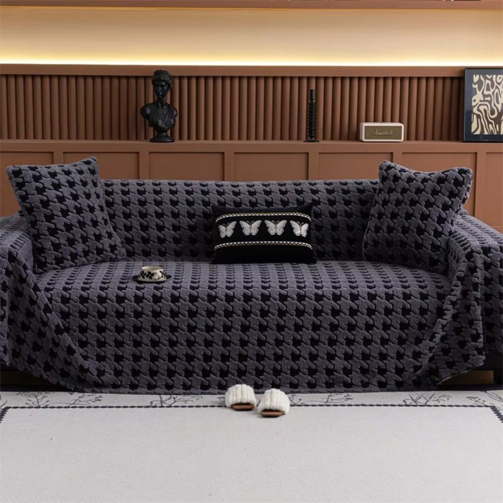Cavalli Houndstooth Plush Sofa Cover | Classic Comfort with Modern Protection