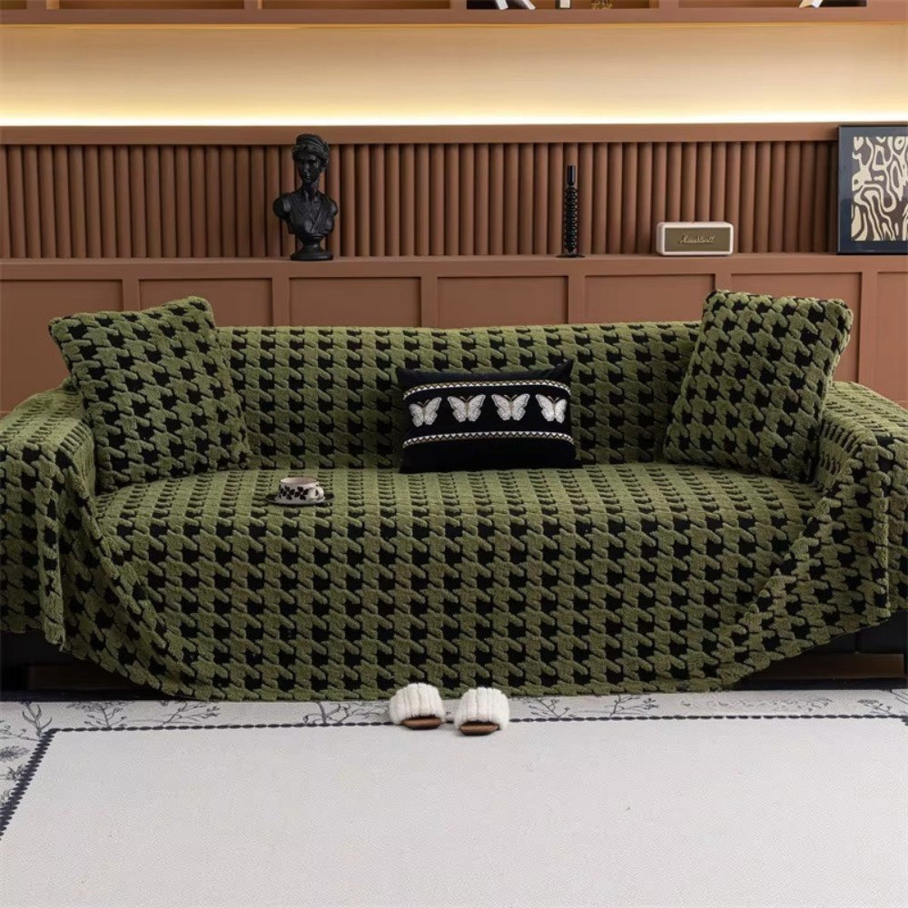 Cavalli Houndstooth Plush Sofa Cover | Classic Comfort with Modern Protection
