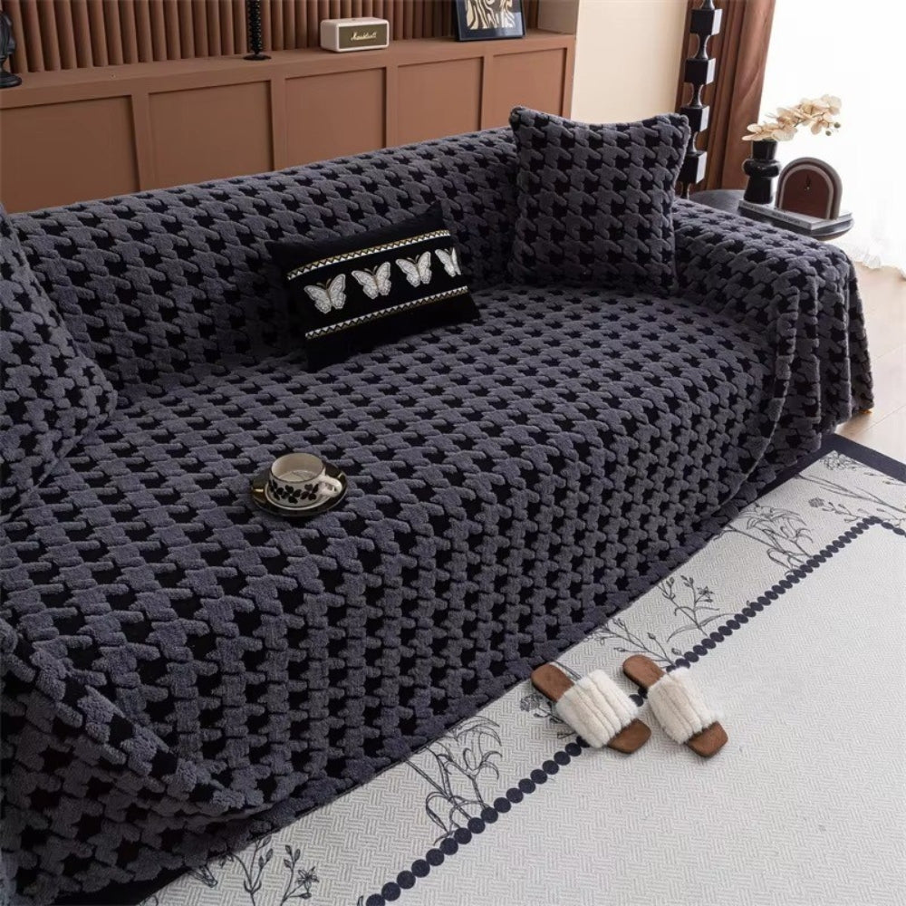 Cavalli Houndstooth Plush Sofa Cover | Classic Comfort with Modern Protection