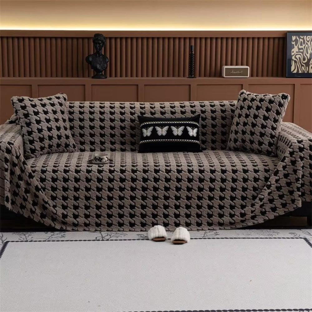 Cavalli Houndstooth Plush Sofa Cover | Classic Comfort with Modern Protection