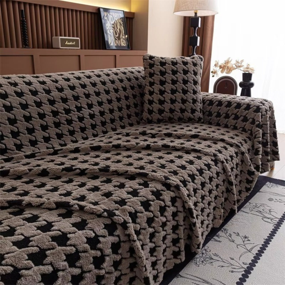Cavalli Houndstooth Plush Sofa Cover | Classic Comfort with Modern Protection