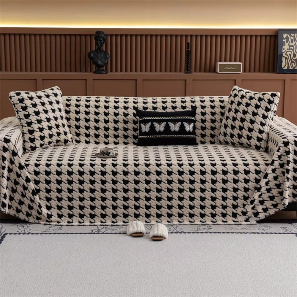 Cavalli Houndstooth Plush Sofa Cover | Classic Comfort with Modern Protection