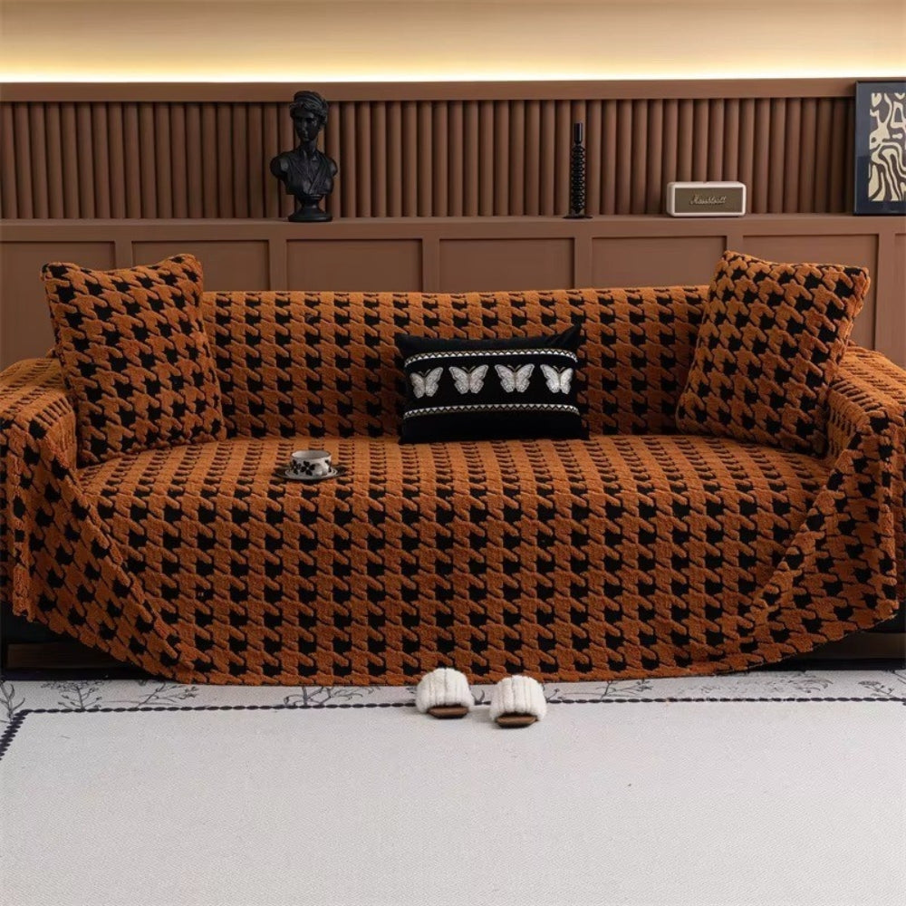 Cavalli Houndstooth Plush Sofa Cover | Classic Comfort with Modern Protection