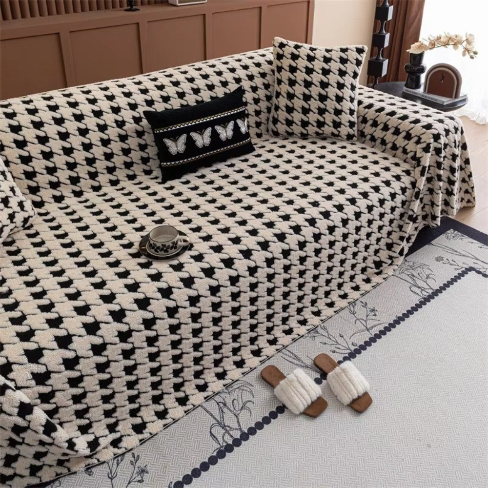 Cavalli Houndstooth Plush Sofa Cover | Classic Comfort with Modern Protection