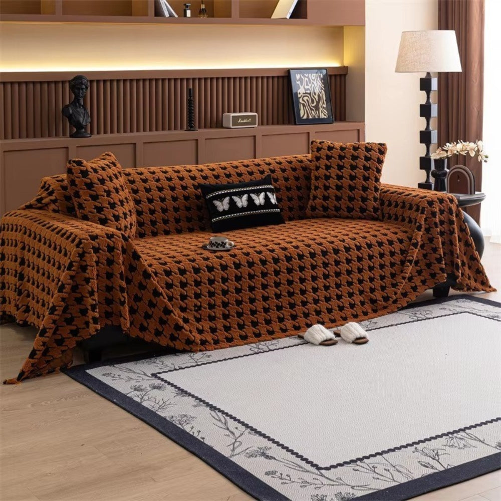 Cavalli Houndstooth Plush Sofa Cover | Classic Comfort with Modern Protection