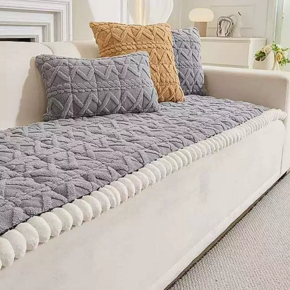 Snuggle Sherpa Sofa Cover | Plush Diamond Quilt Protection