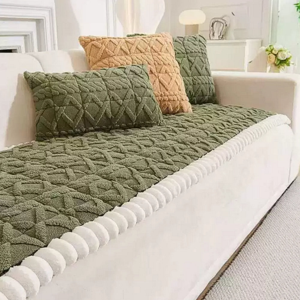 Snuggle Sherpa Sofa Cover | Plush Diamond Quilt Protection